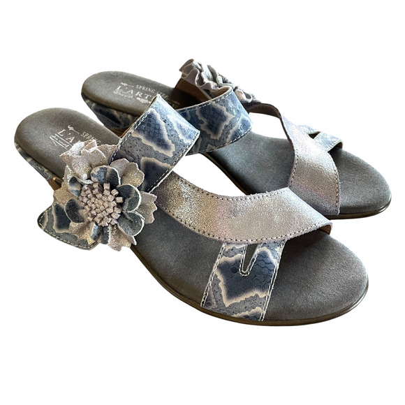 NEW L'ARTISTE SPRING STEP Cassana Size EU 42 Blue/Silver Leather Slide Sandals - Picture 2 of 11